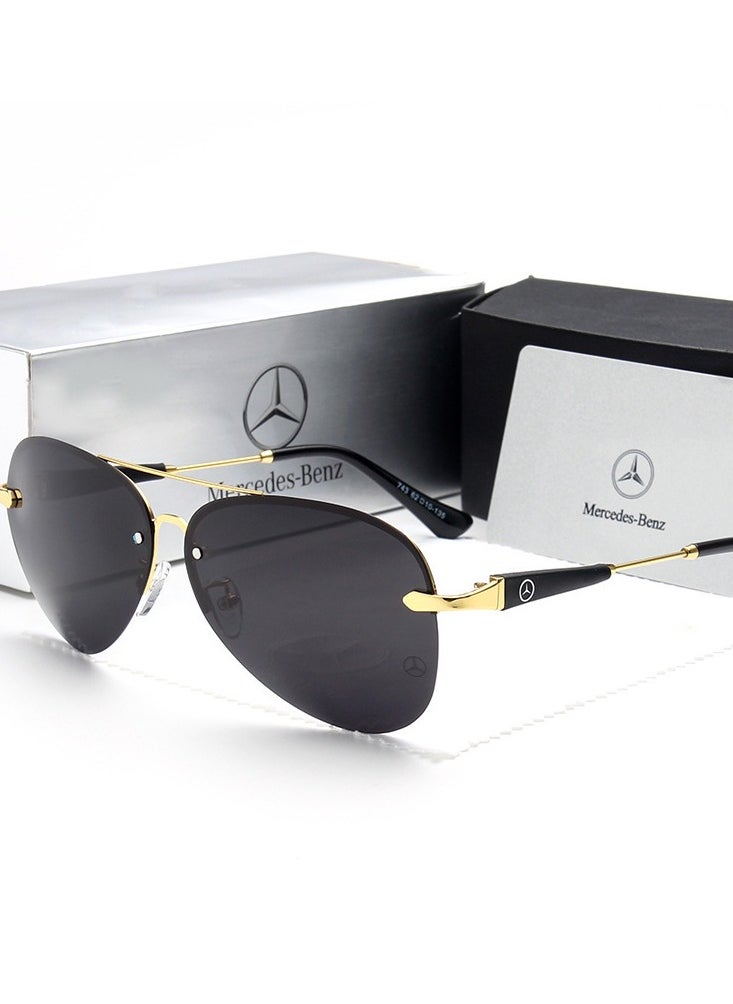 Mercedes-Benz - New Mercedes Benz Rimless Sunglasses Men's Polarized Glasses Black Gold Frame - Image 1