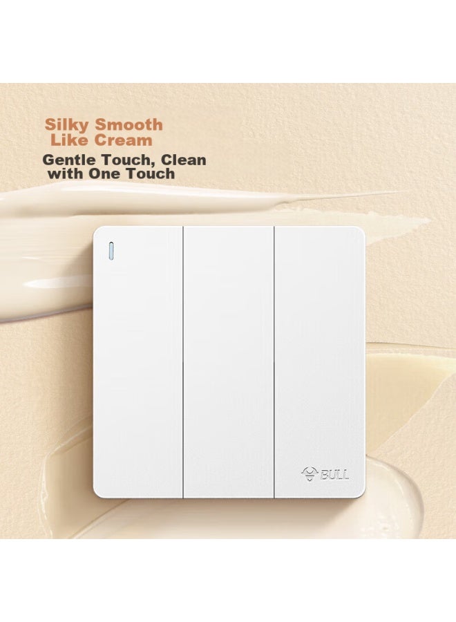 Bull Switch Socket G12 Series, Three-gang Double Control Switch, 86-type Concealed Installation, Large Panel G12k312, Twilight Snow White - Image 4
