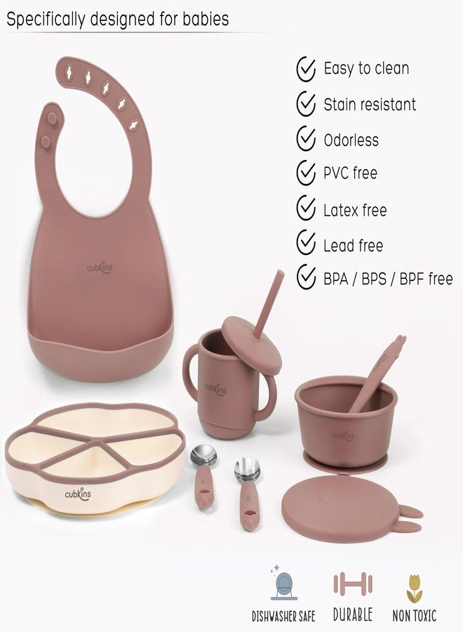 Cubkins Silicone Essential Feeding Set for Babies, Toddlers, Kids | BPA-Free & Microwave Safe | Plate & Bowl w Suction, Sippy Cup w Straw & Lid, Spoon, Fork, Early Feeding Spoon & Bib (Raspberry) - Image 5
