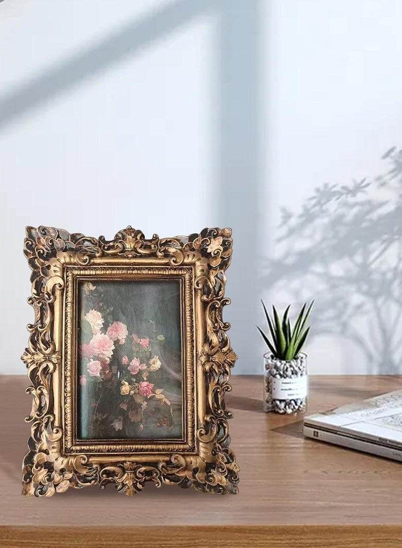 Vintage Antique Carved Photo Frame with Retro Classic Design, Home Decor (Gold), Eid Decor  - Image 5