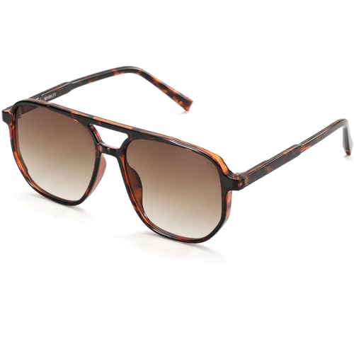 hnbliv Retro Aviator Sunglasses for Women & Men Lightweight Square Shade UV400 Protection Unisex Tortoise Shell Sun Glasses - Image 1