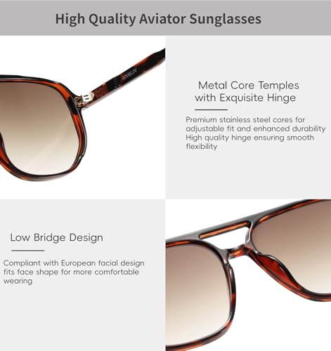 hnbliv Retro Aviator Sunglasses for Women & Men Lightweight Square Shade UV400 Protection Unisex Tortoise Shell Sun Glasses - Image 5