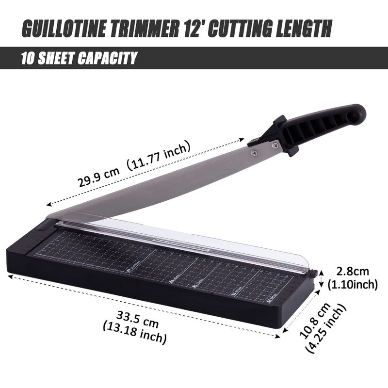 TIANSE Paper Cutter 12 Inch Paper Cutter Guillotine with 8 to 10 Sheet Capacity Safety Blade Lock Heavy Duty Paper Trimmer for Cardstock Cutting Board Paper Cutter Slicer for Home Office School Black - Image 2