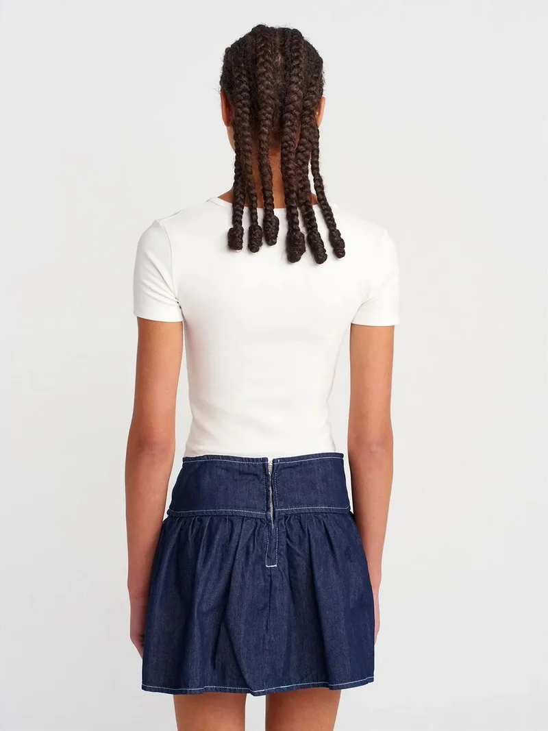 ديلفين Dilvin High-Waist Denim Mini Skater Skirt