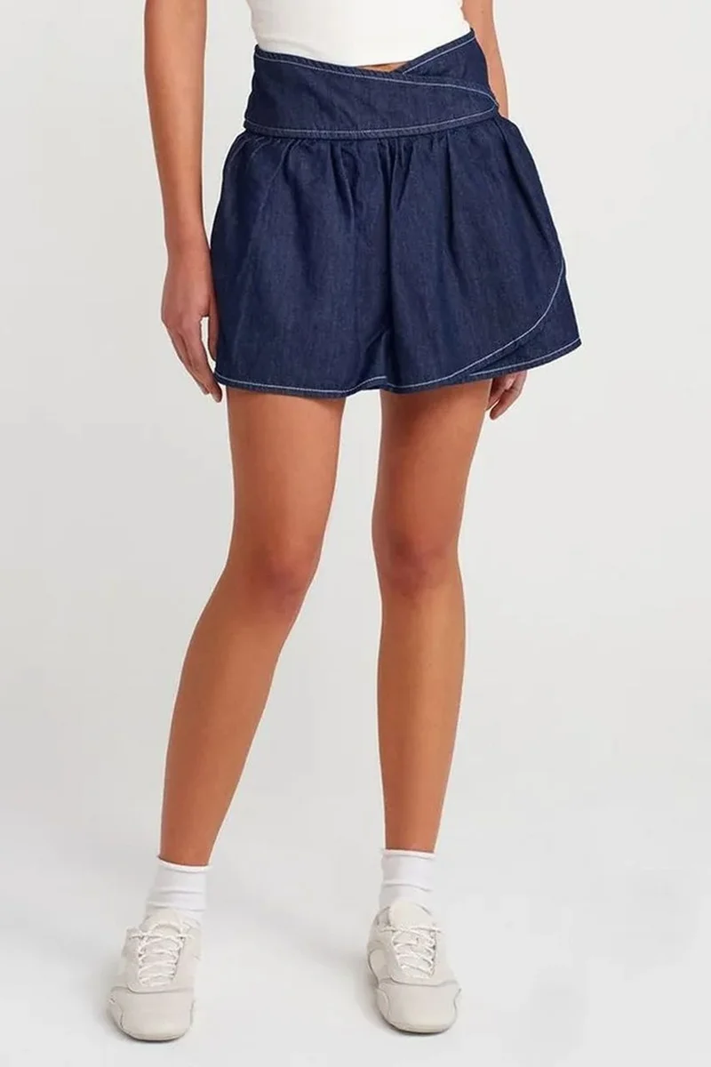 DILVIN High-Waist Denim Mini Skater Skirt