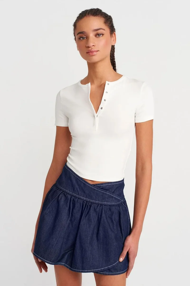 Dilvin Dark Blue Denim DILVIN High-Waist Denim Mini Skater Skirt for Women | Best Price UAE