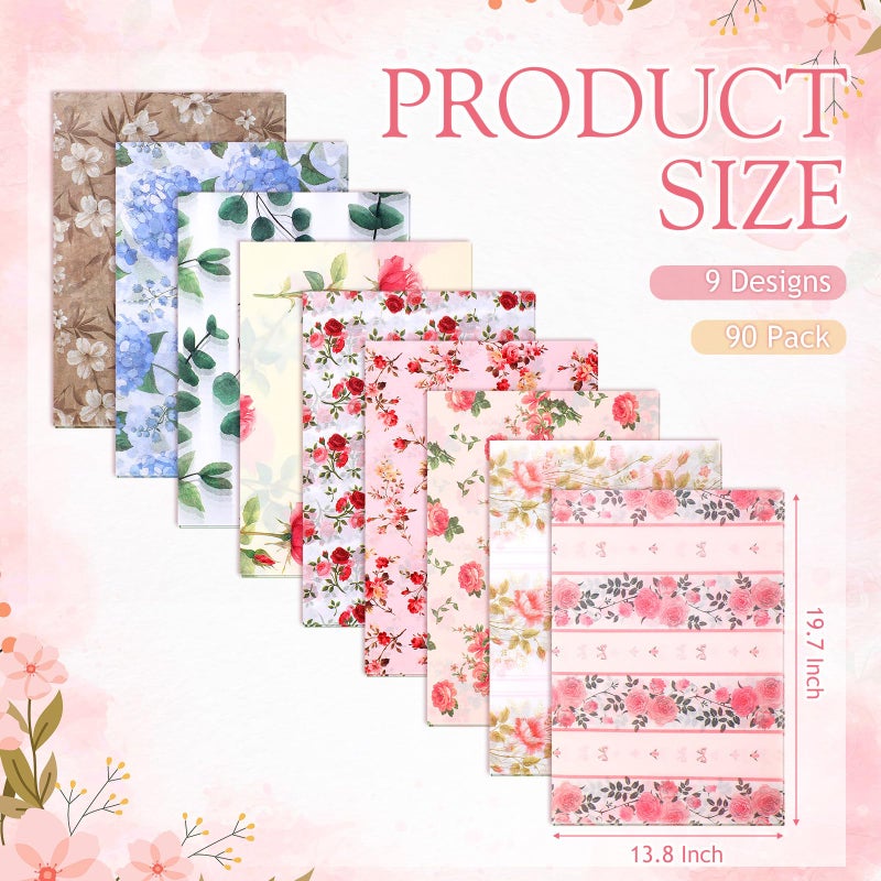 Honoson 90 Sheets Floral Tissue Paper Printed Flower DIY Art Craft Wrapping Paper for Gift Bags Bulk for Wedding Bridal Shower Birthday Party Favor Supplies Decoration, 19.7 x 13.8 Inch(Vivid) - Image 2