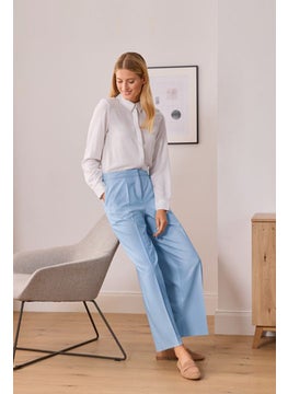 Tchibo Women Wide Leg Non Stretchable Trouser Pants, Light Blue  - Image 1
