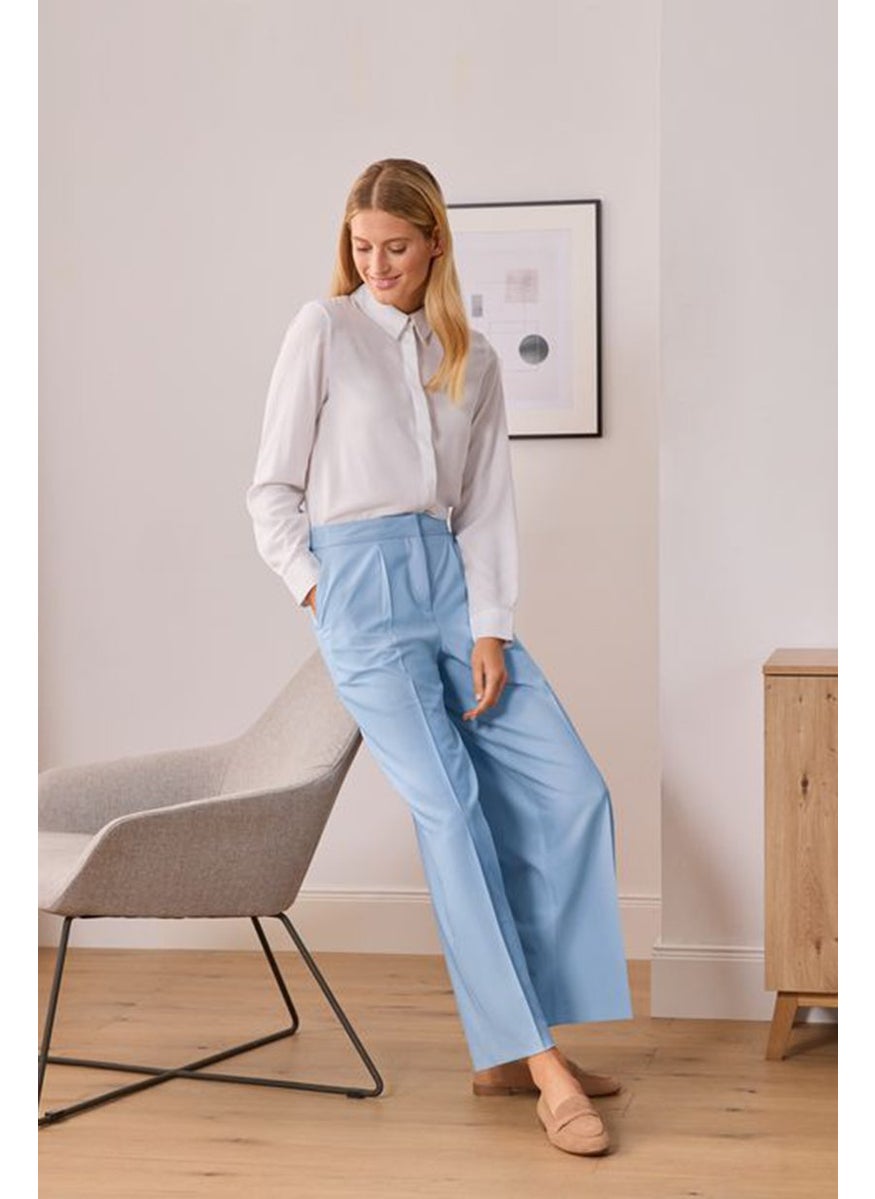 Tchibo Women Wide Leg Non Stretchable Trouser Pants, Light Blue  - Image 1