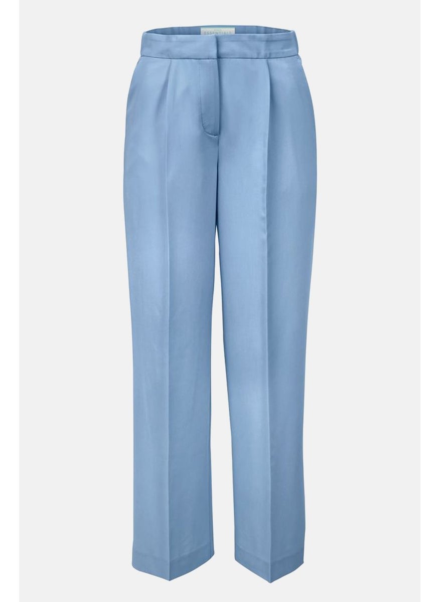 Tchibo Women Wide Leg Non Stretchable Trouser Pants, Light Blue  - Image 3