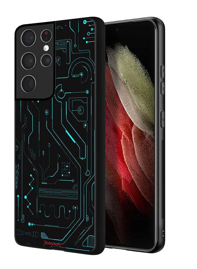 Tolwak غطاء حماية لهاتف Samsung Galaxy S21 Ultra 5G دوائر فنية رقمية بسيطة شاشات متعددة - Image 1