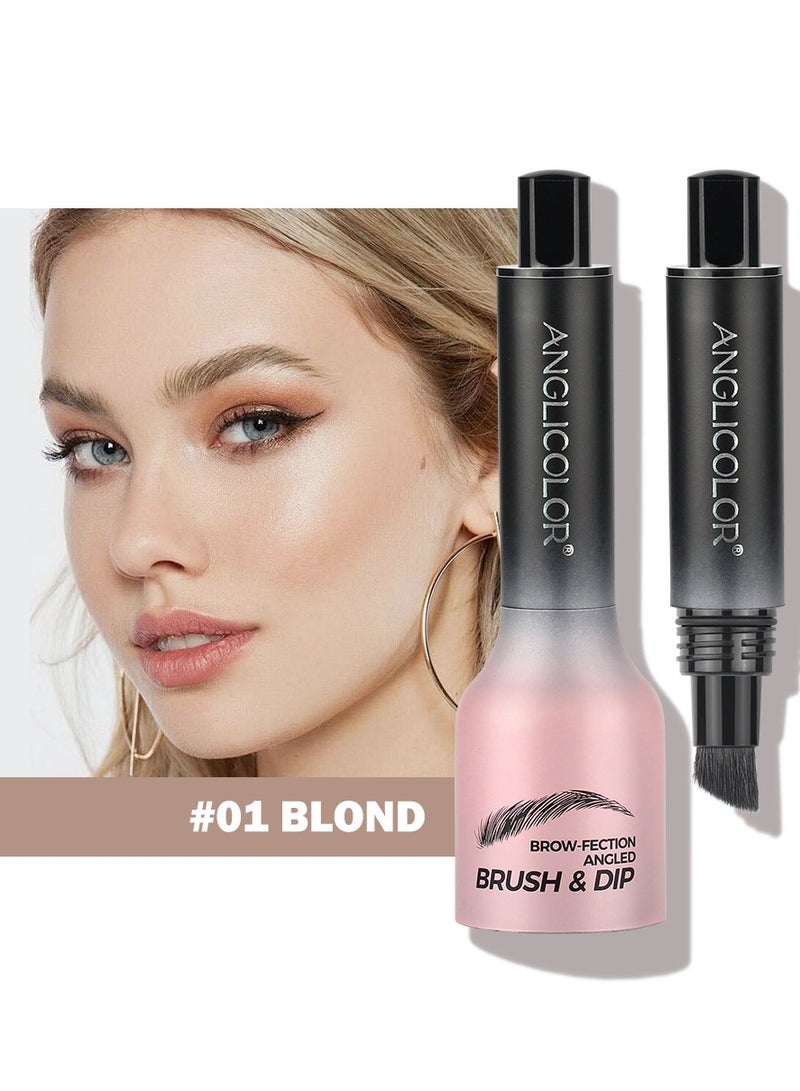 انجلي كولور قلم حواجب سائل Microblading بفرشاة بزاوية ، ضربات تشبه الشعر لتشكيل وملء طبيعي ، قلم حواجب مقاوم للماء سريع الجفاف يدوم طويلا للمبتدئين (# 01 أشقر) - Image 2