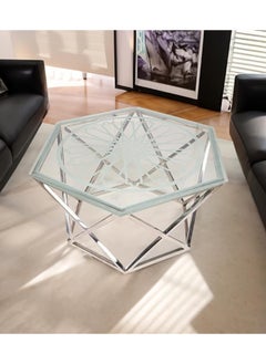 RIGID Stainless Steel Coffee Table with Glass Top  45x43.5x43.5cm  - Image 1