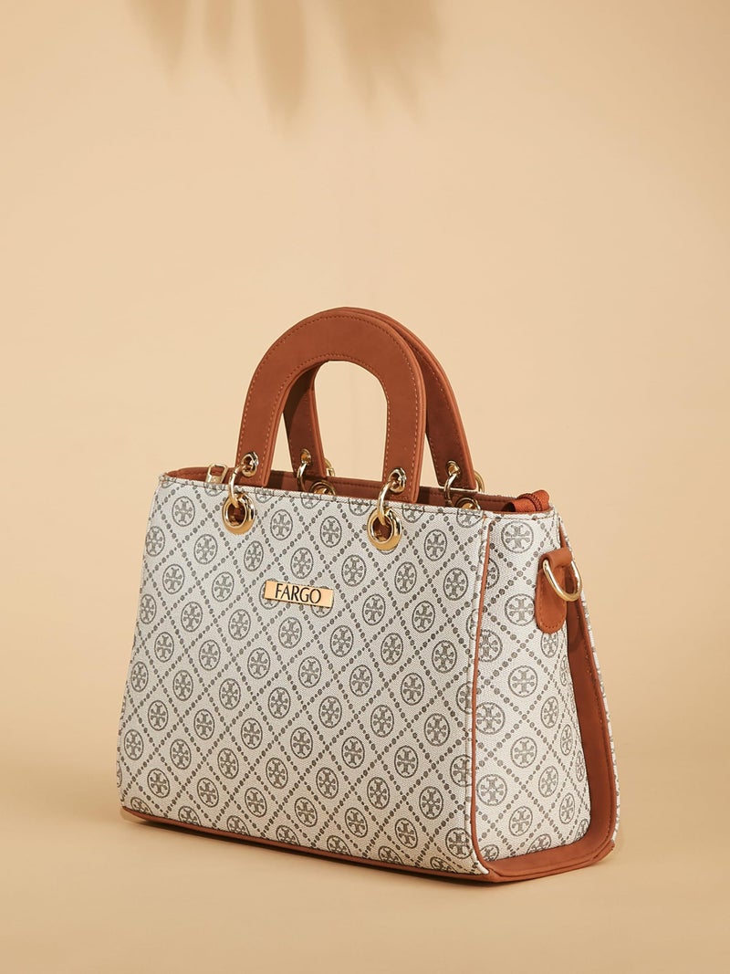 Fargo Canvas Leather Handbag (White) - Image 4