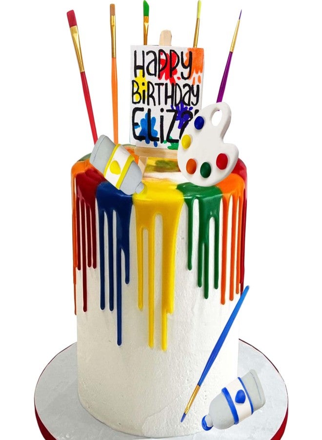 Qoadwem Art Paint Cake Toppers, Qoadwem Art Painting Cake Toppers Paint Cake Decorations With Paint Pen Pigment Plate Palette For Kids Birthday Artist Themed Cake Decor - Image 3