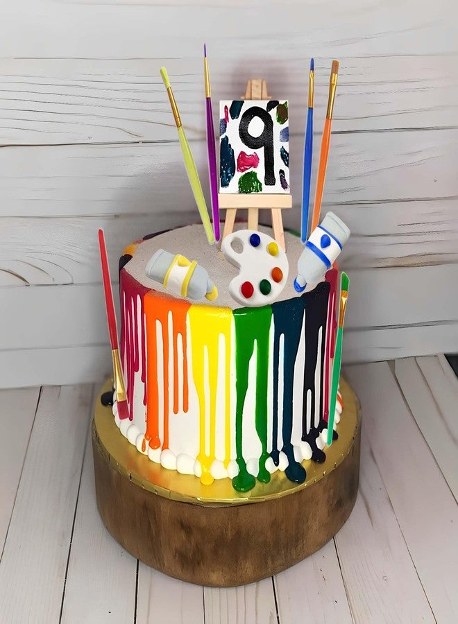 Qoadwem Art Paint Cake Toppers, Qoadwem Art Painting Cake Toppers Paint Cake Decorations With Paint Pen Pigment Plate Palette For Kids Birthday Artist Themed Cake Decor - Image 5