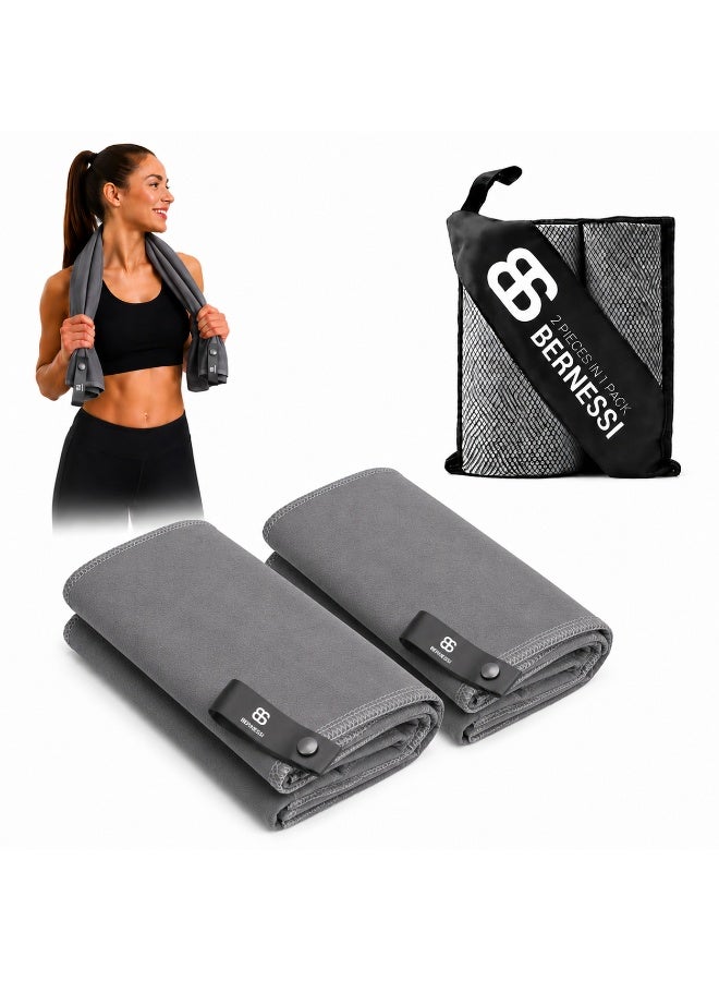 Bernessi 2 Pack Microfiber Gym Towels, 40 x 80 cm, Fast Drying & Absorbent Sweat Towels for Men & Women, Super Soft Quick Dry Towels for Fitness, Workout, Yoga, Swimming & Travel, Grey - Image 1