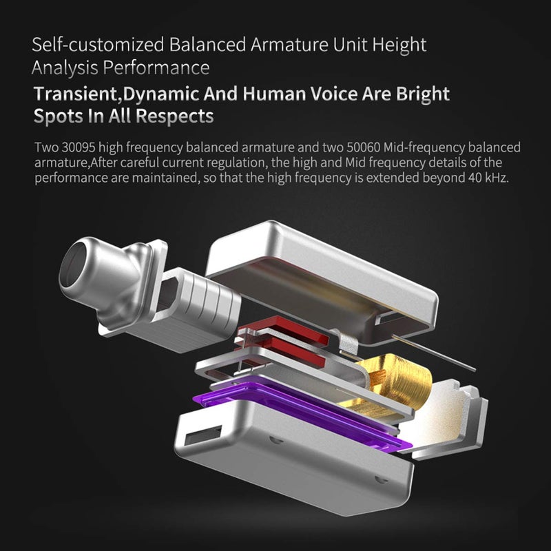 Linsoul KZ ZS10 Pro 4BA+1DD 5 Driver in-Ear HiFi Metal Earphones with Stainless Steel Faceplate, 2 Pin Detachable Cable (Without Mic, Purple) - Image 5