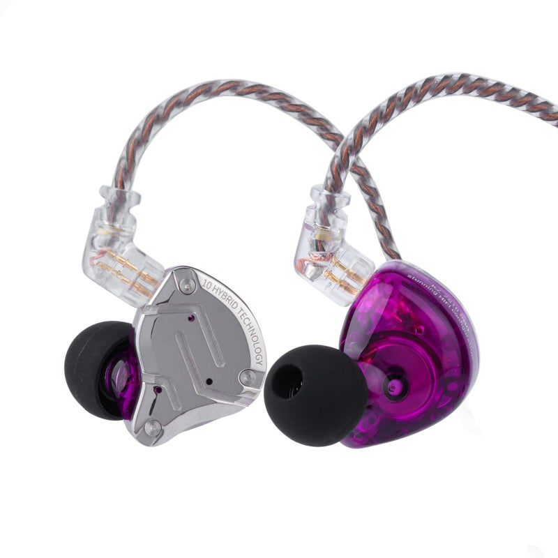 Linsoul KZ ZS10 Pro 4BA+1DD 5 Driver in-Ear HiFi Metal Earphones with Stainless Steel Faceplate, 2 Pin Detachable Cable (Without Mic, Purple) - Image 1