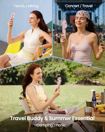 GAIATOP Portable Handheld Fan, 3 IN 1 Mini Foldable Travel Fans [17H Max Cooling Time] with Power Bank, Pocket Design USB Rechargeable for Travel Concert Lash Makeup, Summer Gifts for Women Girl, Pink - Image 4