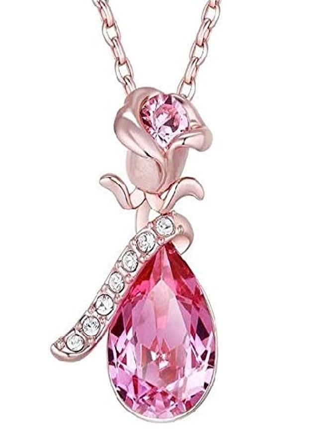 Okos Crystal Jewellery Combo Of 2 Rhodium And Rose Gold Plated Heart And Drop Alloy Pendant Studded With Multi Color (Blue, Pink) Crystal Stones For Girls And Women CO1000382 - Image 2