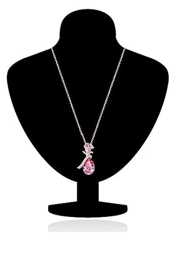 Okos Crystal Jewellery Combo Of 2 Rhodium And Rose Gold Plated Heart And Drop Alloy Pendant Studded With Multi Color (Blue, Pink) Crystal Stones For Girls And Women CO1000382 - Image 5