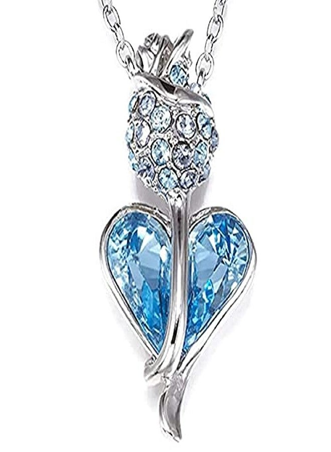 Okos Crystal Jewellery Combo Of 2 Rhodium And Rose Gold Plated Heart And Drop Alloy Pendant Studded With Multi Color (Blue, Pink) Crystal Stones For Girls And Women CO1000382 - Image 3