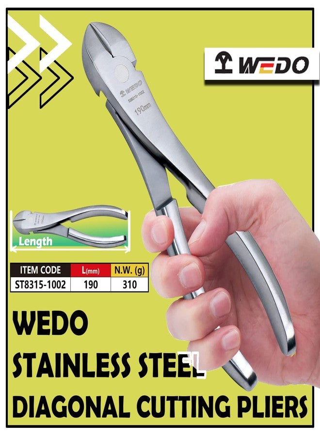 WEDO 7.5-inch Stainless Steel Diagonal Cutting Pliers, Side Cutting Pliers, Wire Cutter, Diagonal Cutters for Cutting Wires, Length 190mm - Image 2