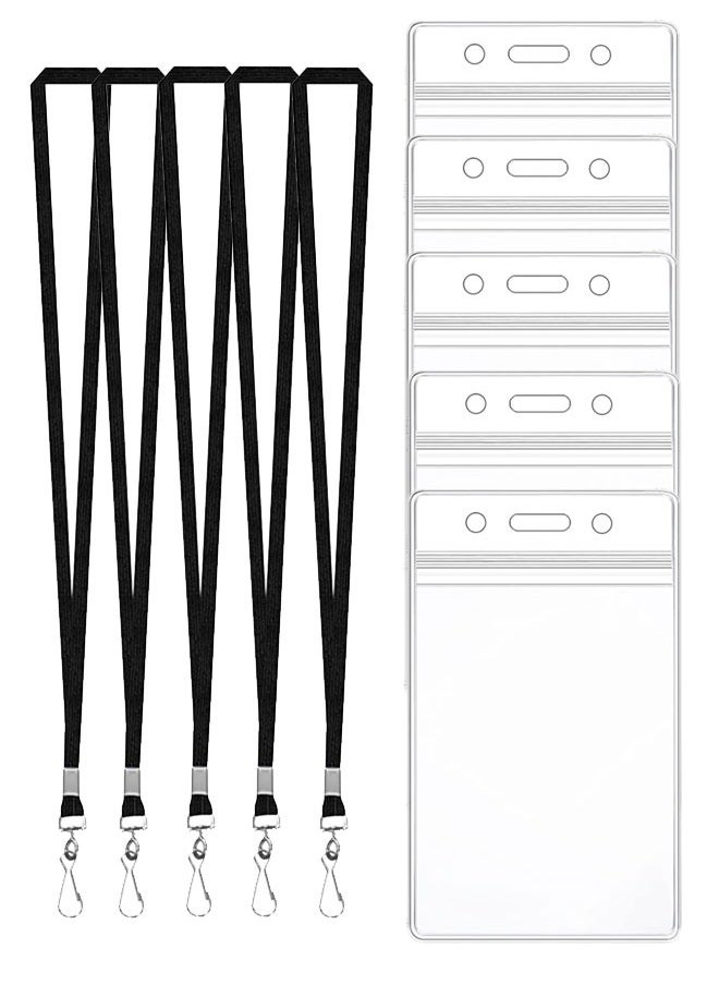HAWAWA 5 PCS Plastic Name Badge Holders with Lanyard Clear Waterproof ID Badge Holder with Clip Lanyard for School Business Office Vertical  - Image 1
