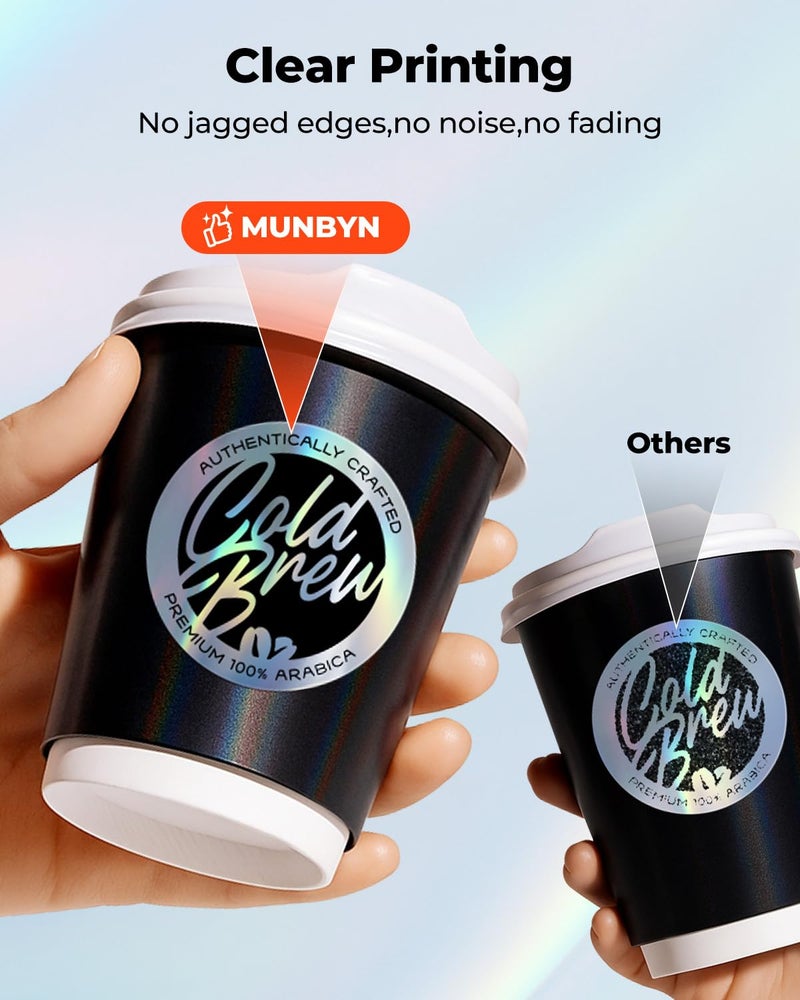 MUNBYN 2" Circle Holographic Thermal Labels, Round Printable Rainbow Glitter Thermal Printer Sticker Labels for Gift Wrapping, Self-Adhesive Name Price Tag DIY Custom Logo Design, 400 Sheets/1 Roll - Image 4