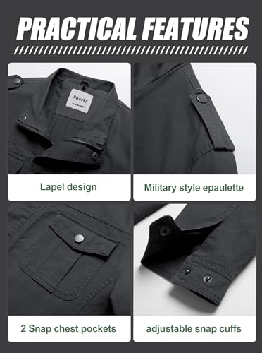 Pursky Men's Field Cargo Work Lapel Coat Military Canvas Jacket With Removable Hood Grey L - Image 5