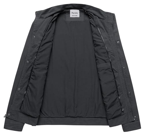 Pursky Men's Field Cargo Work Lapel Coat Military Canvas Jacket With Removable Hood Grey L - Image 4