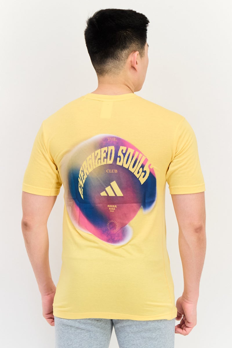 Adidas تي شيرت يوجا قصير الأكمام للرجال، رياضي، أصفر - Image 3