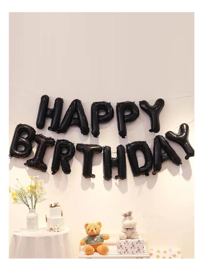بالون حفلة عيد ميلاد أسود مع تصميم عيد ميلاد سعيد مكون من 13 حرفًا - Image 1