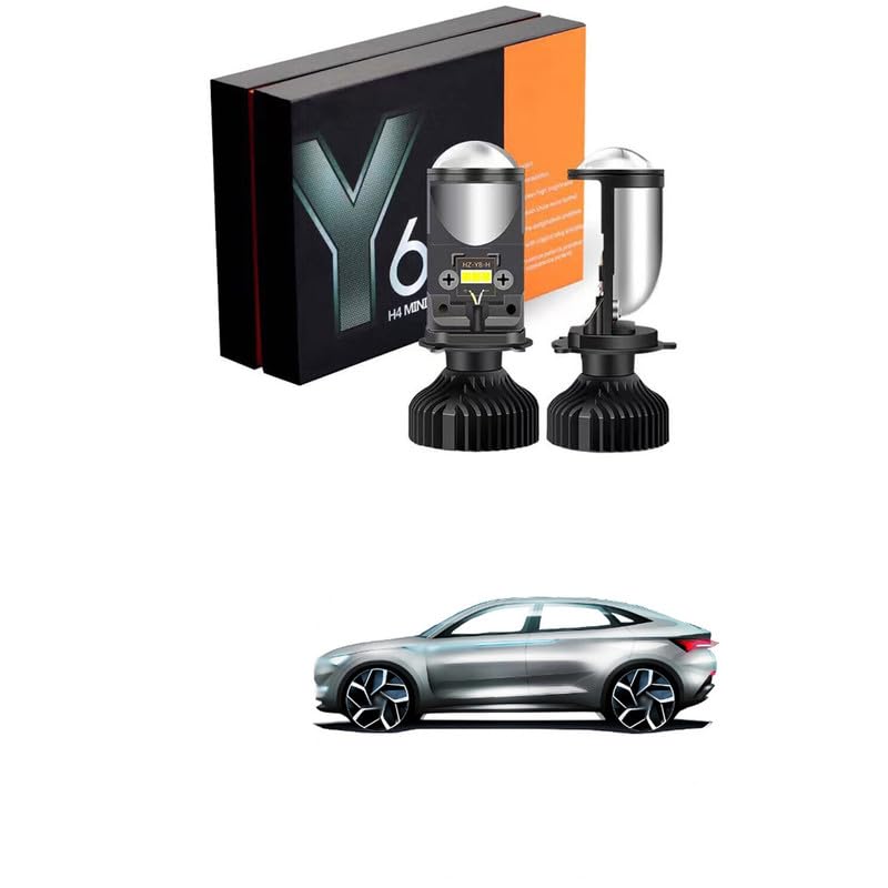 LOVMOTO Y6 Projector Lens Set Of 2 H4 LED Bulb 100W Car Y6 Projector Light Lamp H4 LED Mini Projector Lens With Fan For Bike Car Headlight 12V/24V For Motorcycle Comfortable With Vis-Ion X, Black - Image 1