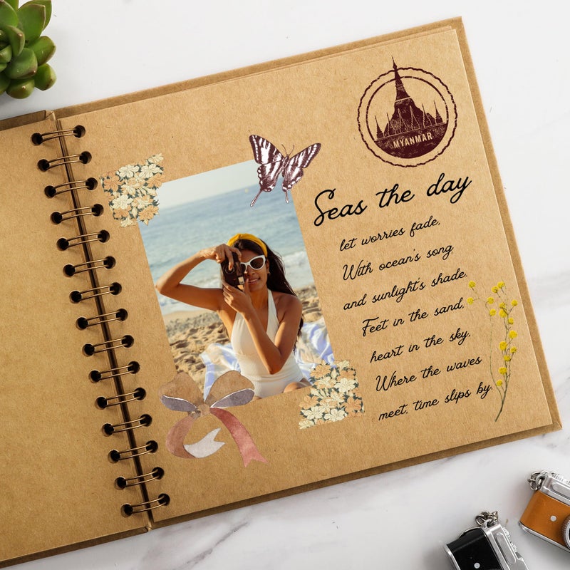MEMOTOR Scrapbook 7 x 7 Inch DIY Photo Album, Memory Book for Parents and Kids, Hardcover Kraft Paper Brown 20 Sheets/ 40 Pages - Image 2