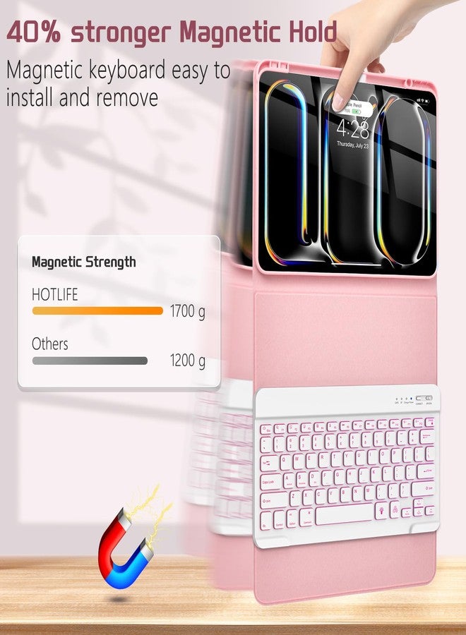 HOTLIFE for iPad Pro 13 Inch (M4) 2024 Case with Keyboard, Magnetic Detachable - 7 Color Backlit Keyboard Case for iPad Pro 13 (M4), Rechargeable Wireless Keyboard Case with Pencil Holder (Pink) - Image 3