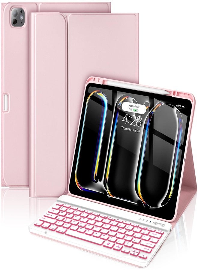 HOTLIFE for iPad Pro 13 Inch (M4) 2024 Case with Keyboard, Magnetic Detachable - 7 Color Backlit Keyboard Case for iPad Pro 13 (M4), Rechargeable Wireless Keyboard Case with Pencil Holder (Pink) - Image 1