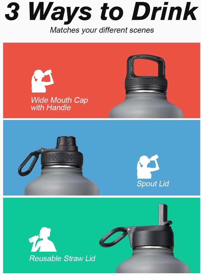 Coolflask Insulated Water Bottle 2L - 3 Lids with Straw & Spout & Handle, Leakproof Vacuum Stainless Steel Water Bottle for Sports, Travel, Gym, 48H Cold & 24H Hot, BPA Free, Slate Grey - Image 5