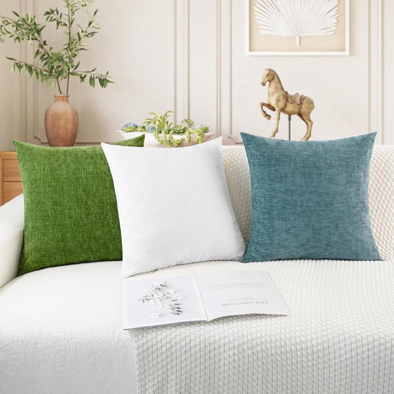 CaliTime Cozy Throw Pillow Covers Cases for Couch Sofa Home Decoration Solid Dyed Soft Chenille True White, 16 X 16 Inches - Pack of 2 - Image 5
