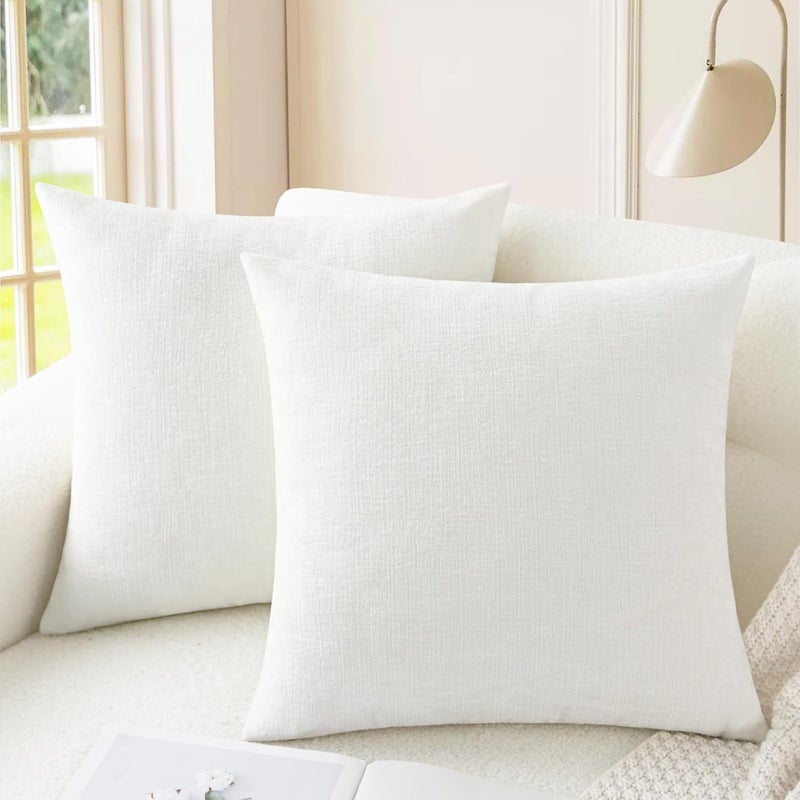 CaliTime Cozy Throw Pillow Covers Cases for Couch Sofa Home Decoration Solid Dyed Soft Chenille True White, 16 X 16 Inches - Pack of 2 - Image 1