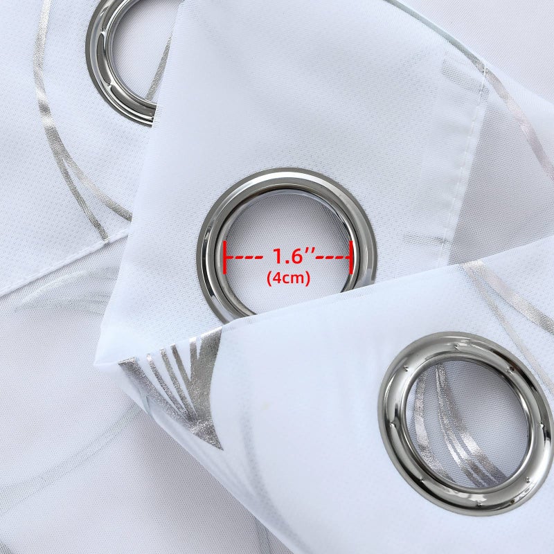 youleyar Silver Foil Print Voile Sheer Curtains,Wicker Grommet Top Window Drapes 84 Inches Long, Luxury Metallic Bronzing Treatment Panels for Home Window Decoration, 2 Panels - Image 5
