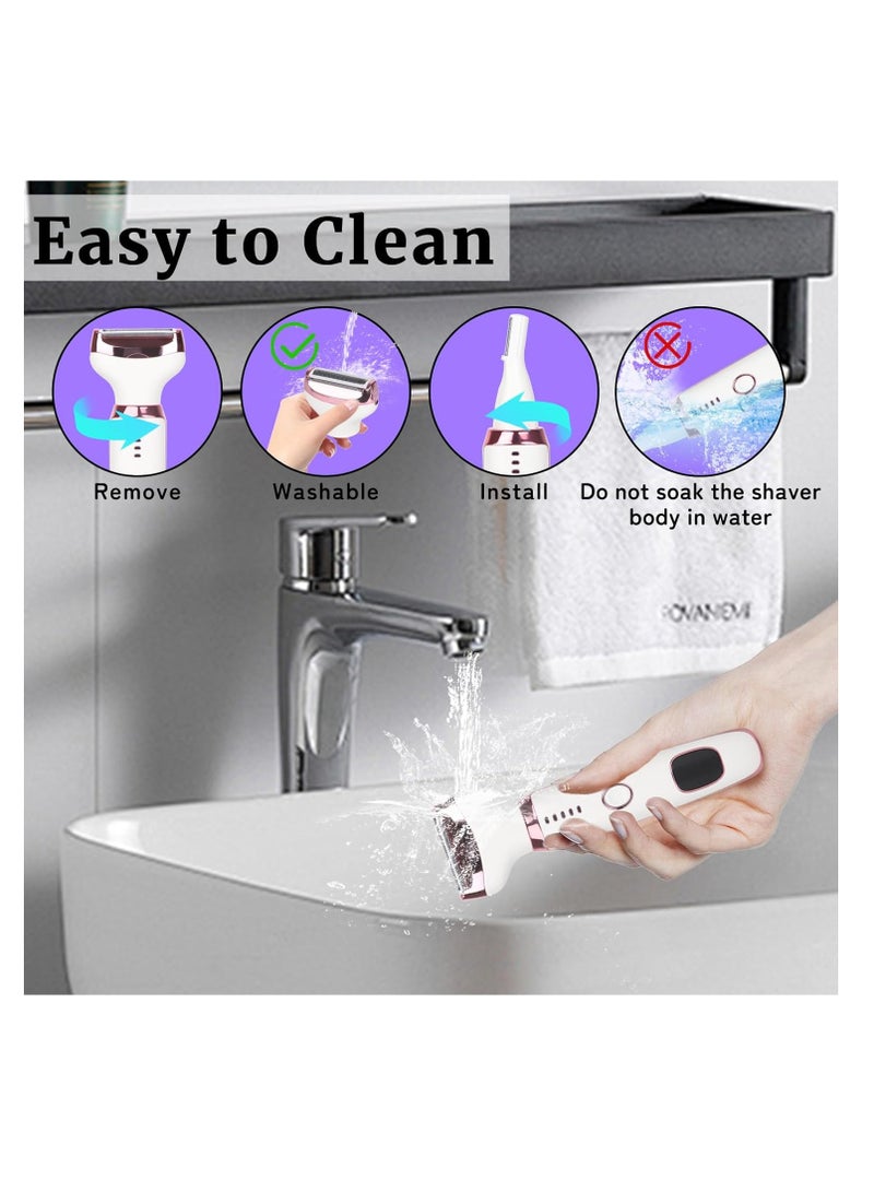 general Electric Razor for Women Men,4 in 1 Painless Ladies Wet & Dry Body Razors and Facial Hair Remover,Rechargeable Led Display Hair Removal Kit for Nose Face Body Leg Bikini Arm Hair - Image 4