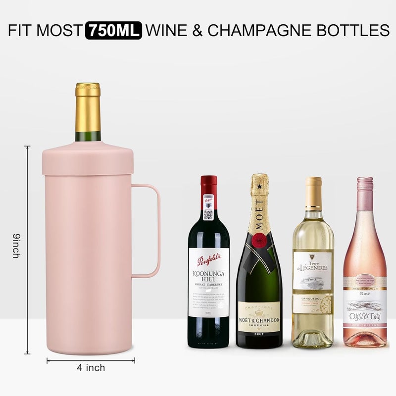 Max&So 42oz Wine Chiller Iceless Cooler Tumbler - Gift for Wine Lovers, 2-IN-1 Stainless Steel Vacuum Insulated Bucket Portable Mug Cup Wine Accessory Keep Cold, Fit Most 750ml Wine & Champagnes, Pink - Image 4