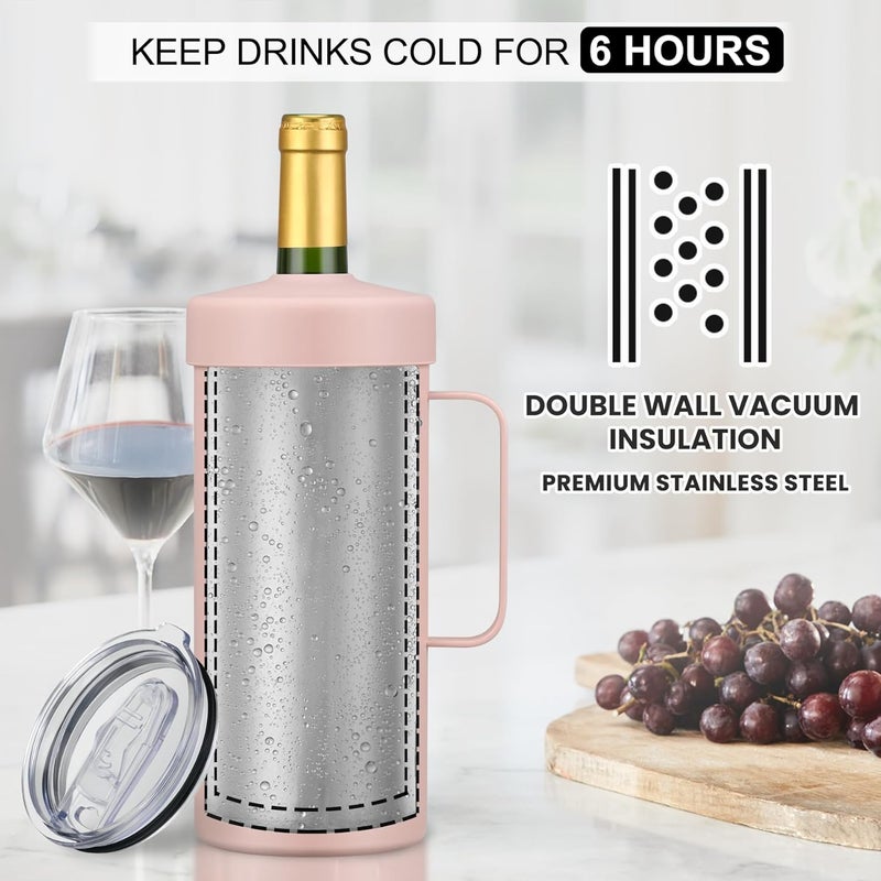 Max&So 42oz Wine Chiller Iceless Cooler Tumbler - Gift for Wine Lovers, 2-IN-1 Stainless Steel Vacuum Insulated Bucket Portable Mug Cup Wine Accessory Keep Cold, Fit Most 750ml Wine & Champagnes, Pink - Image 3