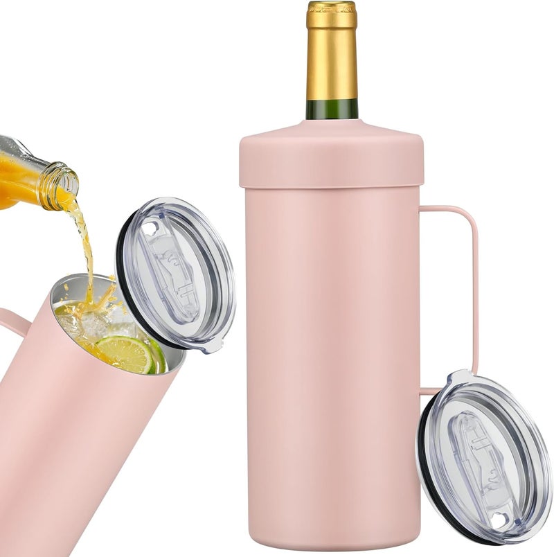 Max&So 42oz Wine Chiller Iceless Cooler Tumbler - Gift for Wine Lovers, 2-IN-1 Stainless Steel Vacuum Insulated Bucket Portable Mug Cup Wine Accessory Keep Cold, Fit Most 750ml Wine & Champagnes, Pink - Image 1