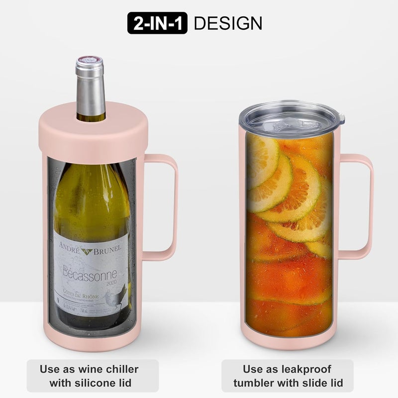 Max&So 42oz Wine Chiller Iceless Cooler Tumbler - Gift for Wine Lovers, 2-IN-1 Stainless Steel Vacuum Insulated Bucket Portable Mug Cup Wine Accessory Keep Cold, Fit Most 750ml Wine & Champagnes, Pink - Image 2