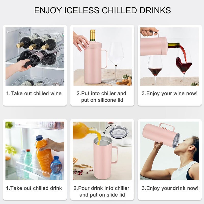 Max&So 42oz Wine Chiller Iceless Cooler Tumbler - Gift for Wine Lovers, 2-IN-1 Stainless Steel Vacuum Insulated Bucket Portable Mug Cup Wine Accessory Keep Cold, Fit Most 750ml Wine & Champagnes, Pink - Image 5