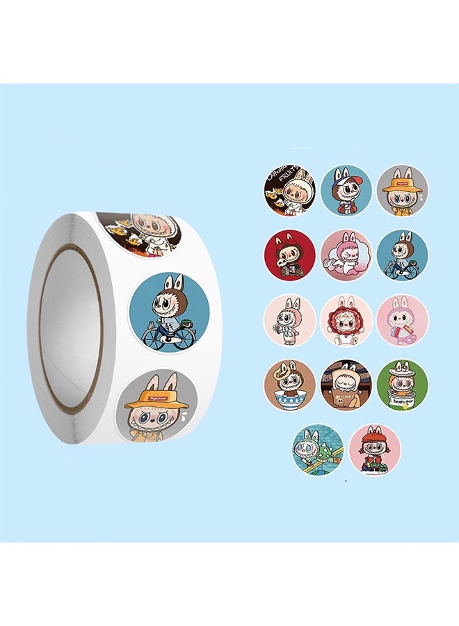 Lemon 500Pcs Labubu Stickers Rolls 14 Style Labubu Cartoon Funny Cool Stickers Vinyl Seal-Adhesive Label Decal for Adult Boy Girl Laptop Phone Skateboard Window Tumblers Bumper Teens  - Image 5