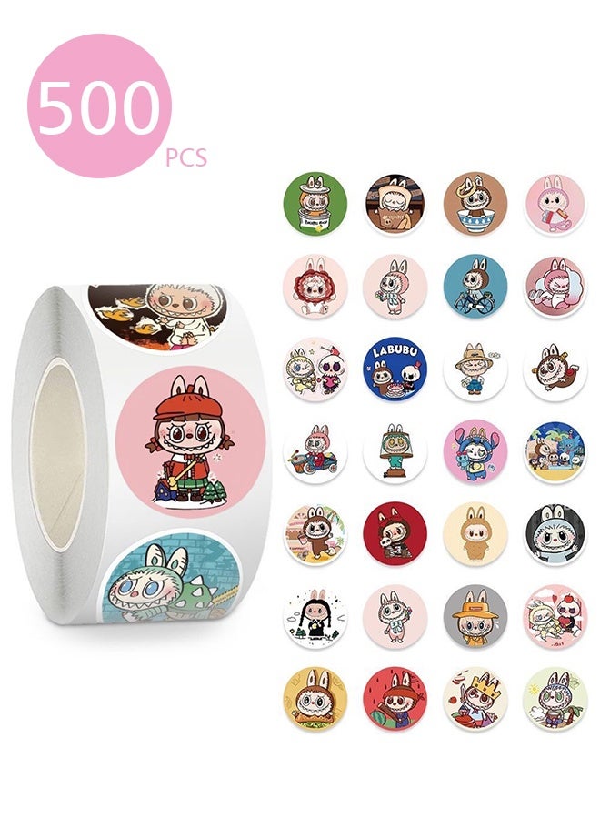 Lemon 500Pcs Labubu Stickers Rolls 14 Style Labubu Cartoon Funny Cool Stickers Vinyl Seal-Adhesive Label Decal for Adult Boy Girl Laptop Phone Skateboard Window Tumblers Bumper Teens  - Image 1